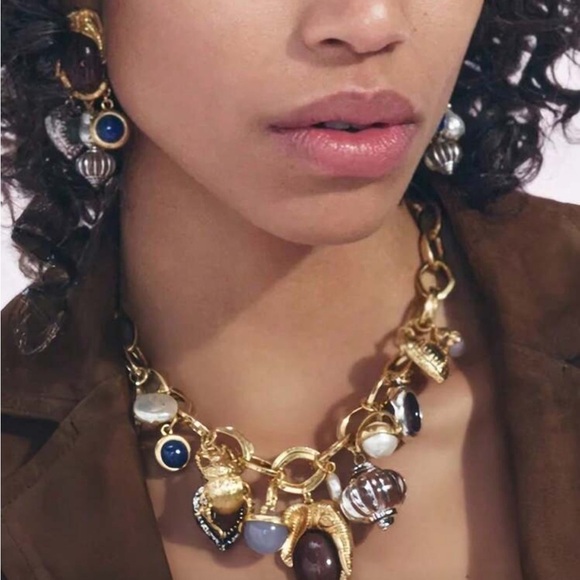 Zara Gold and Brown Charm Necklace - Picture 3 of 6